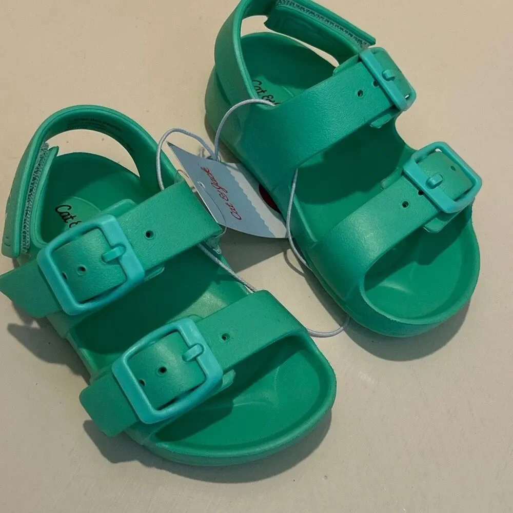 Cat & Jack Size 5 Strap Back Jelly Sandals Kelly Green Summer Beach Pool NWT
